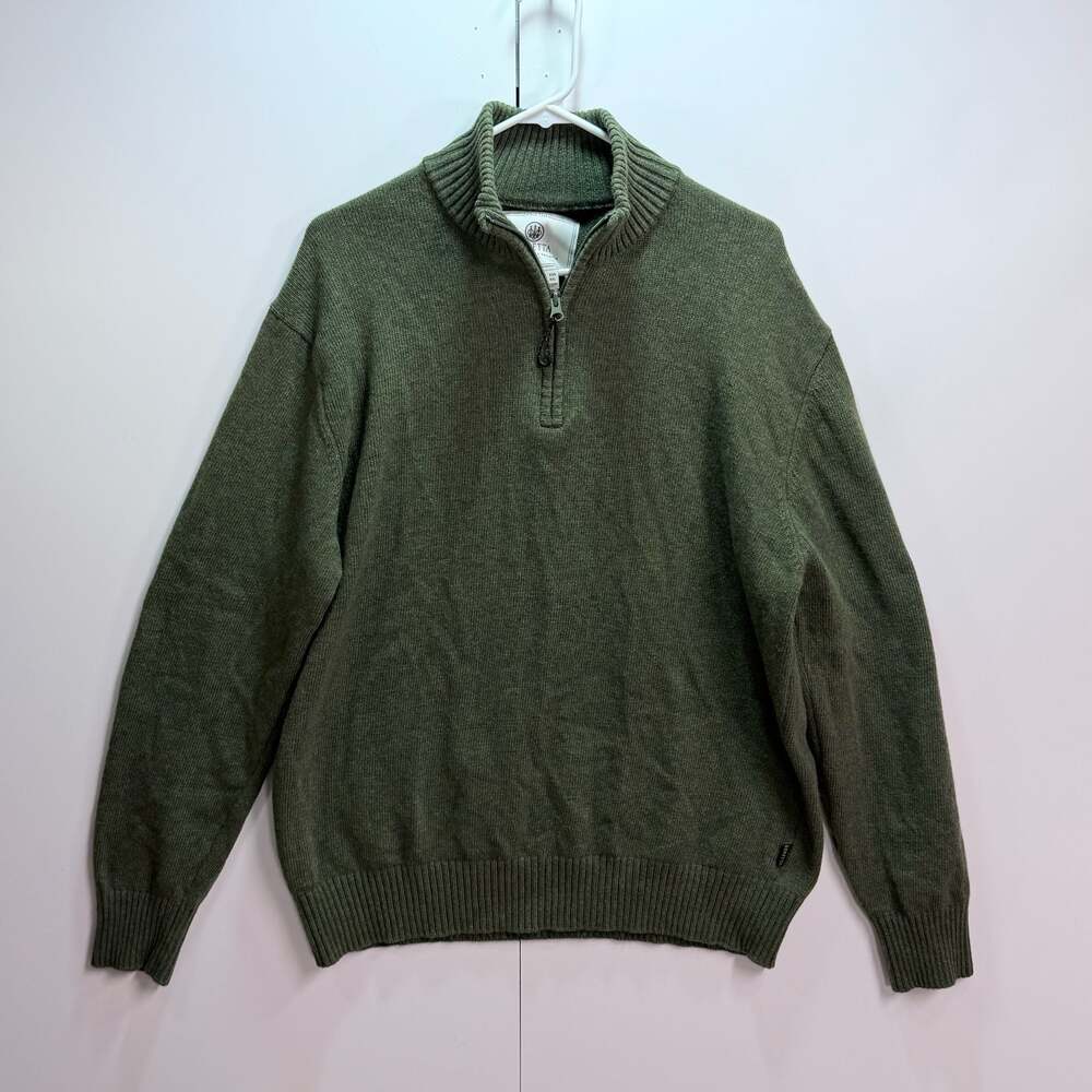 Beretta Men's Olive Green Quarter-Zip Knit Sweater